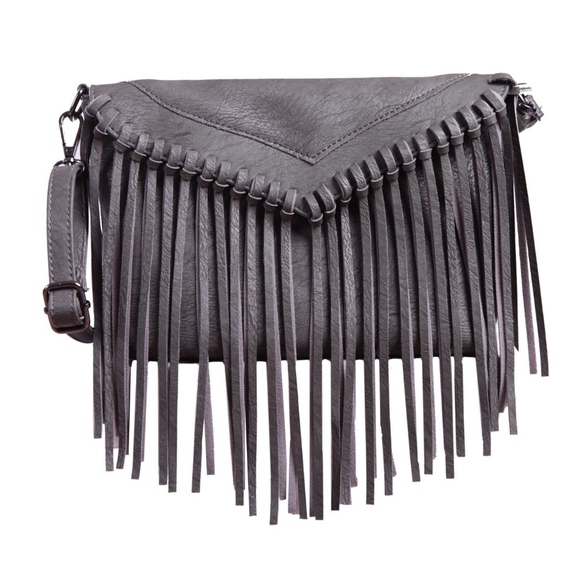 🌺 PURSE FRINGE CROSSBODY PURSE BAG BOHO BLACK LUV - Picture 4 of 8